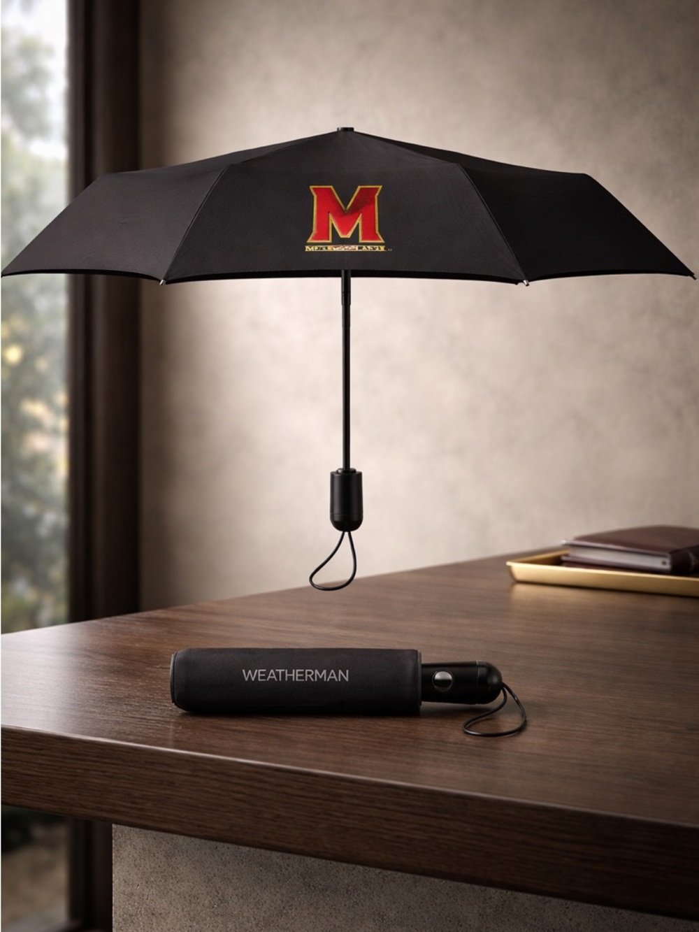 NIBWT Weatherman Umbrella 12” Long Durable Frame Fits Bag/Purse U of Maryland
